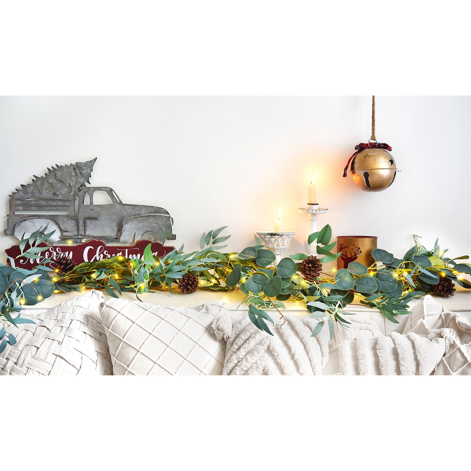 FiveSeasonStuff Woodland Whispers: Rustic Willow and Eucalyptus Garlands with 33 Feet 100 LED String Lights (USB-Powered)