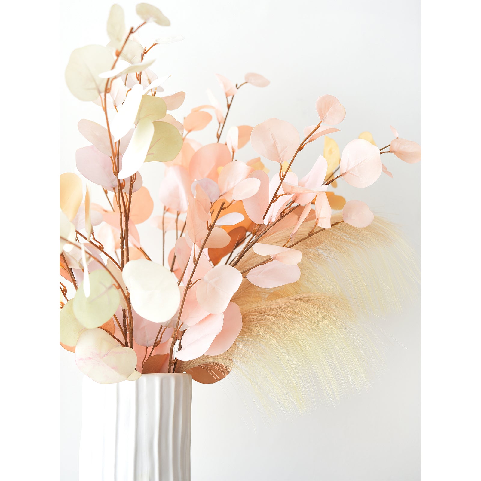Sunlit Blush & Butter Cream Eucalyptus Bouquet – 7-Piece Artificial Stems with Pampas Grass for Home, Weddings & Year-Round Decor