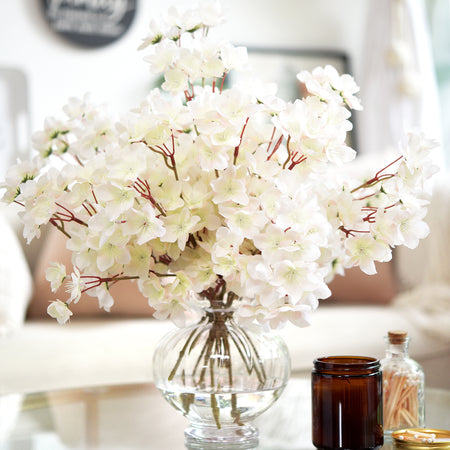 White Sakura Dream Silk Cherry Blossom Stems - Set of 10, 3.2ft Tall Artificial Flowers for Wedding & Home Decor