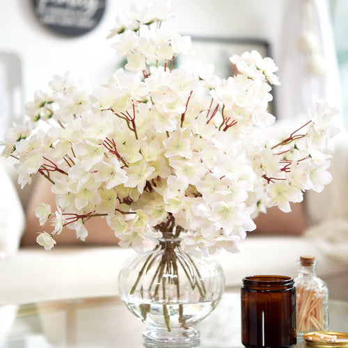 White Sakura Dream Silk Cherry Blossom Stems - Set of 10, 3.2ft Tall Artificial Flowers for Wedding & Home Decor