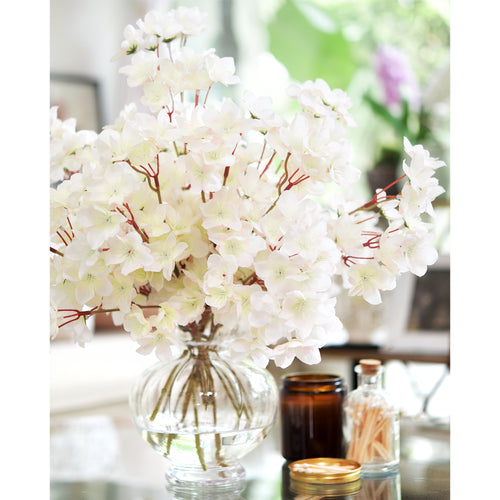 White Sakura Dream Silk Cherry Blossom Stems - Set of 10, 3.2ft Tall Artificial Flowers for Wedding & Home Decor