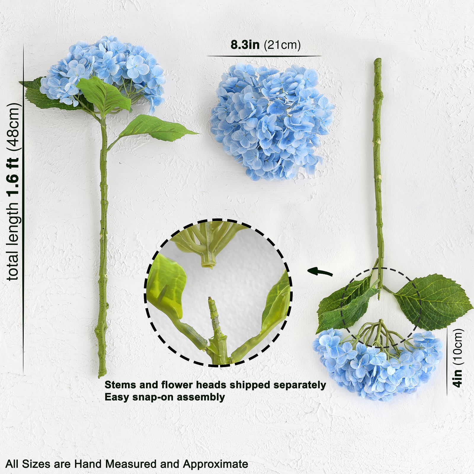FiveSeasonStuff 2 Stems Real Touch Petals and Leaves Artificial Hydrangea Flowers Long Stem Floral Arrangement | for Wedding Bridal Party Home Décor DIY Floral Decoration (Blue)