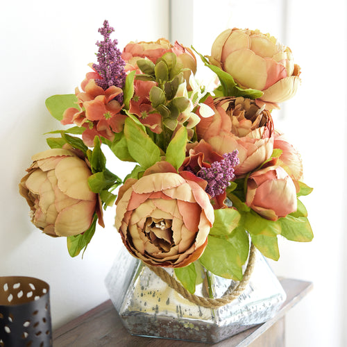 FiveSeasonStuff Brown Silk Peonies Artificial Flower Bouquet