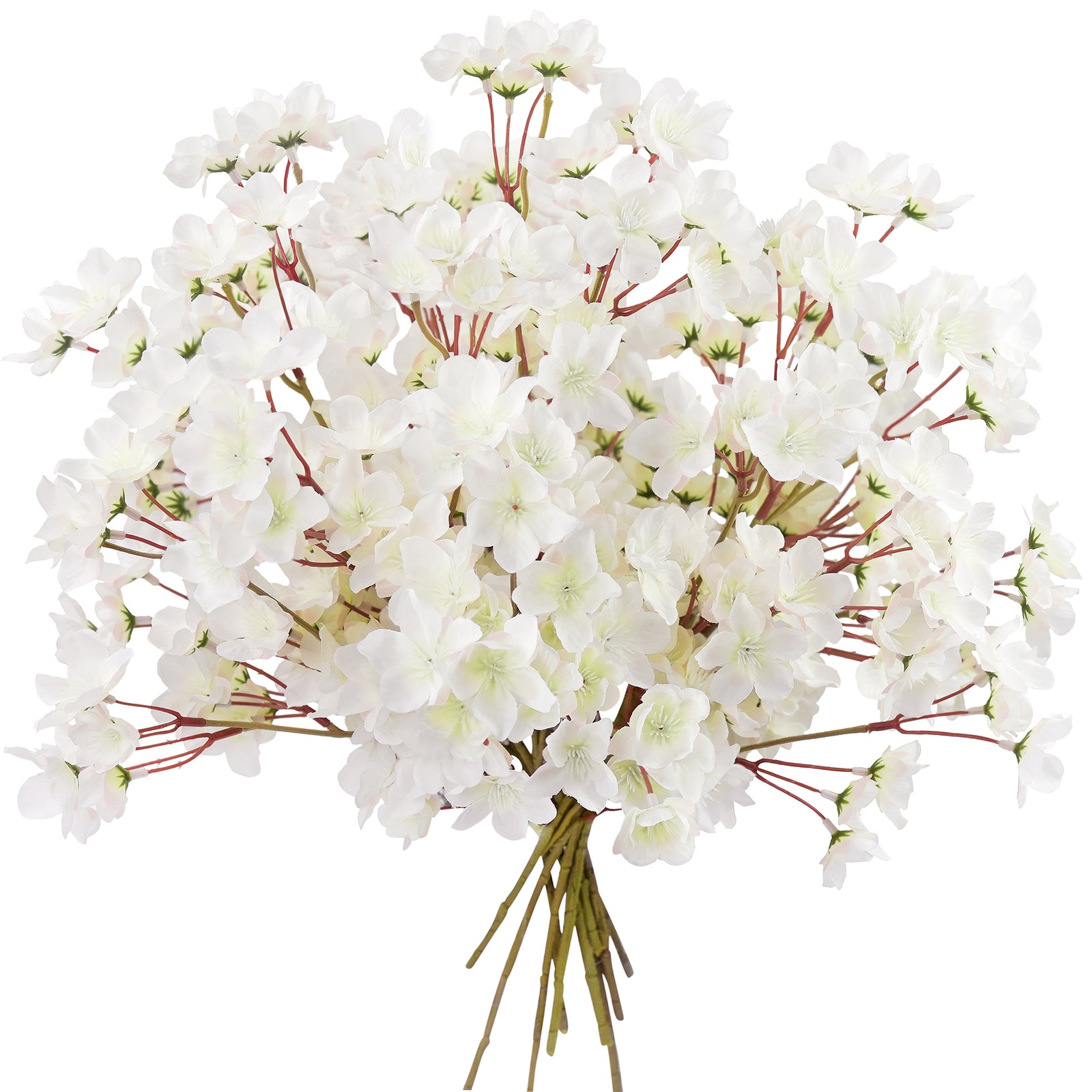 White Sakura Dream Silk Cherry Blossom Stems - Set of 2, 3.2ft Tall Artificial Flowers for Wedding & Home Decor