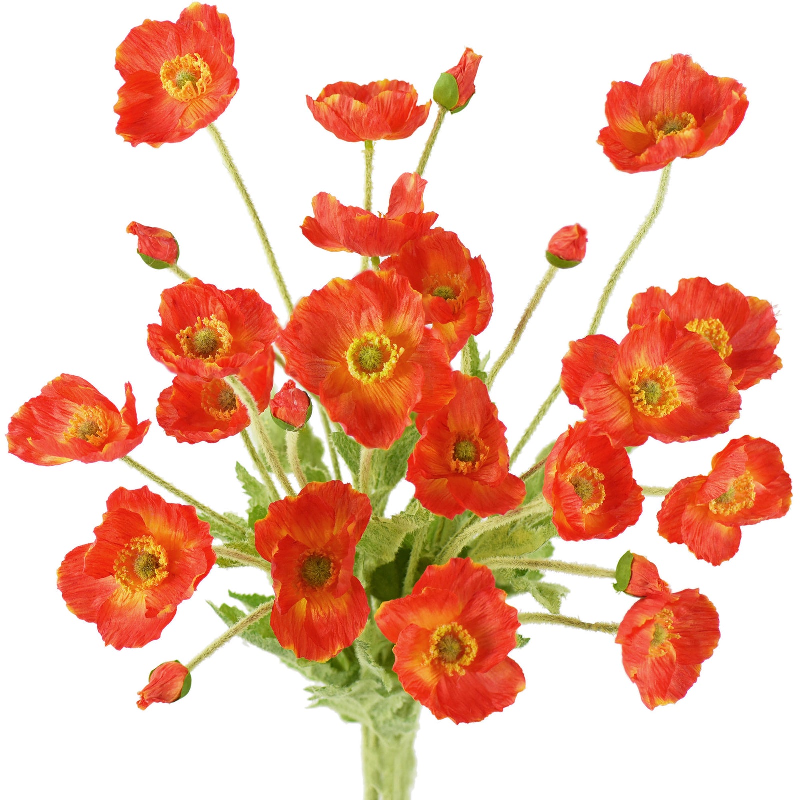 Burning Orange Silk Poppies Artificial Flower Bouquet for Remembrance Home Wedding 6 Stems 23.6'' (60cm)
