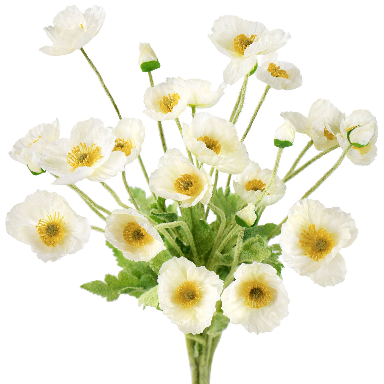 Cream White Silk Poppies Artificial Flower Bouquet for Remembrance Home Wedding 6 Stems 23.6'' (60cm)