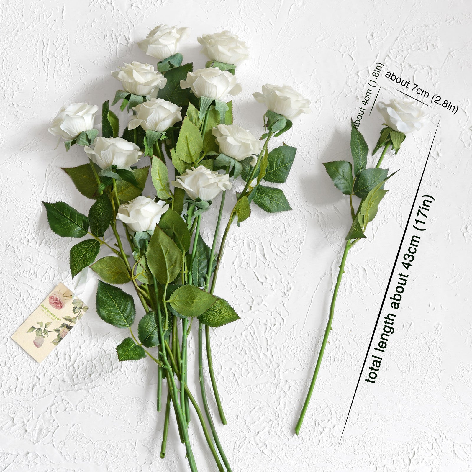 Artificial Flowers Real Touch Silk Roses 10 Stems (White)