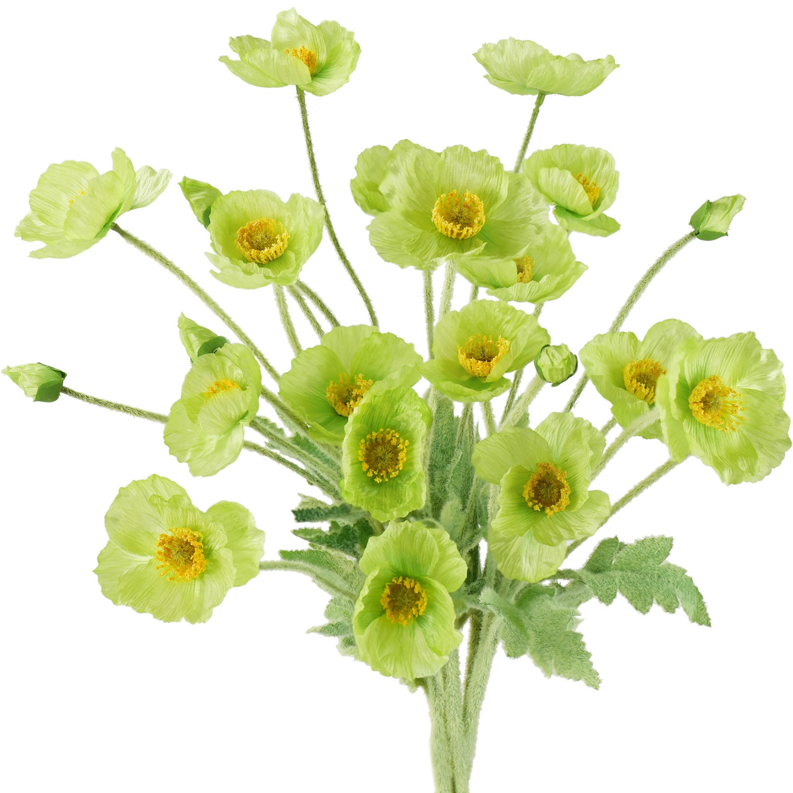 Pale Green Silk Poppies Artificial Flower Bouquet for Remembrance Home Wedding 6 Stems 23.6'' (60cm)