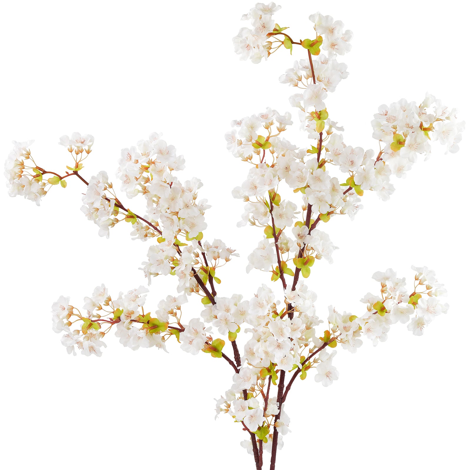 Snowy White Sakura Elegance Silk Cherry Blossom Stems – Set of 2, 3.2ft Tall Artificial Flowers for Wedding & Home Decor