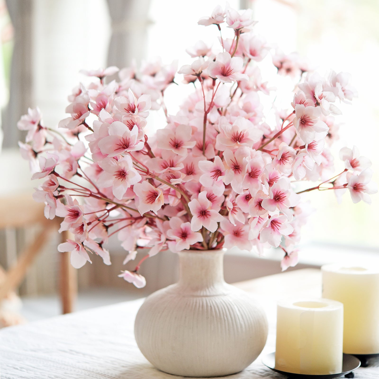 Soft Pink Sakura Delight Silk Cherry Blossom Stems - Set of 2, 3.2ft Tall Artificial Flowers for Wedding & Home Decor