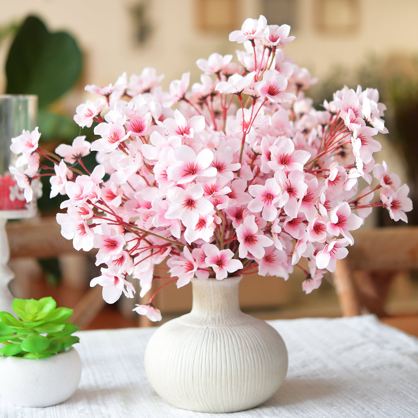 Soft Pink Sakura Delight Silk Cherry Blossom Stems - Set of 2, 3.2ft Tall Artificial Flowers for Wedding & Home Decor