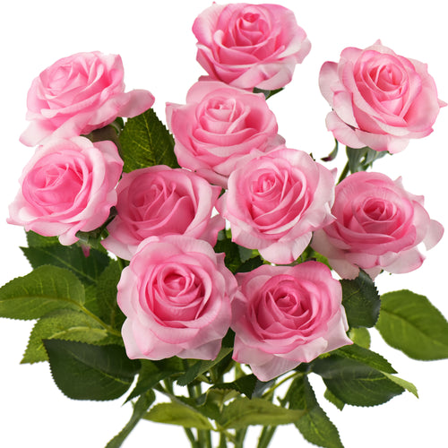 Pink Swirl Real Touch Silk Artificial Flowers ‘Petals Feel and Look like Fresh Roses 10 Stems