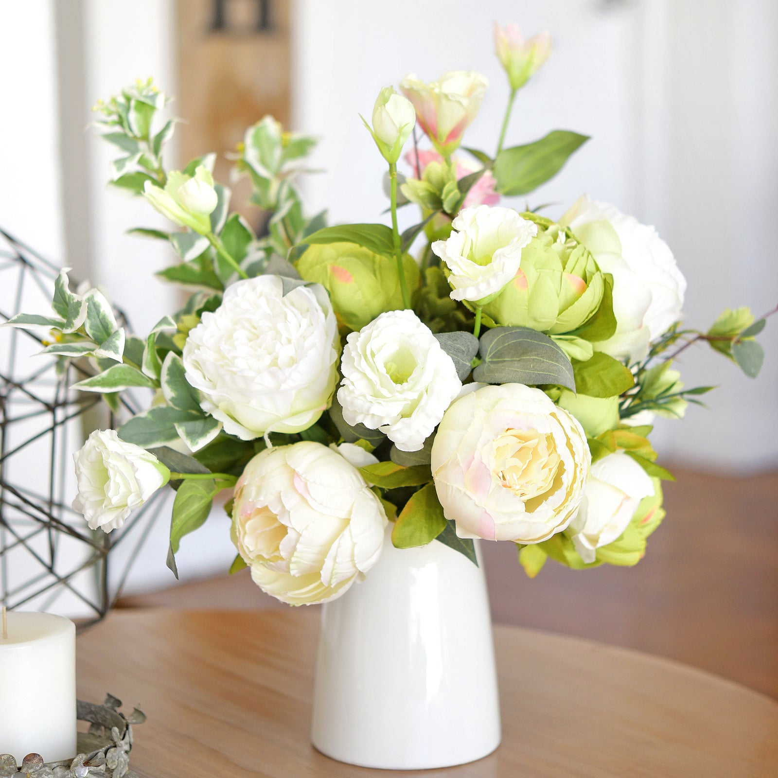 Vintage Peonies in Cream, Beige, and Moss Green – Silk Artificial Flower Bouquet with Hydrangeas Weddings/Home Decor/ Centerpieces/ DIY