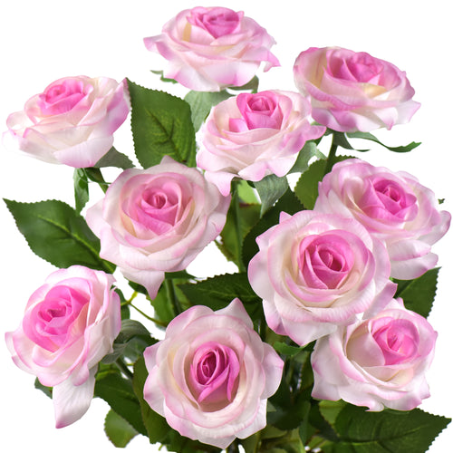 White | Purple Real Touch Silk Artificial Flowers ‘Petals Feel and Look like Fresh Roses 10 Stems
