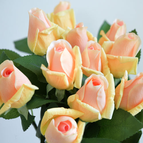 Apricot Pinkish Long Stem 21 inches Roses Real Touch Silk Artificial Flowers 12 Stems