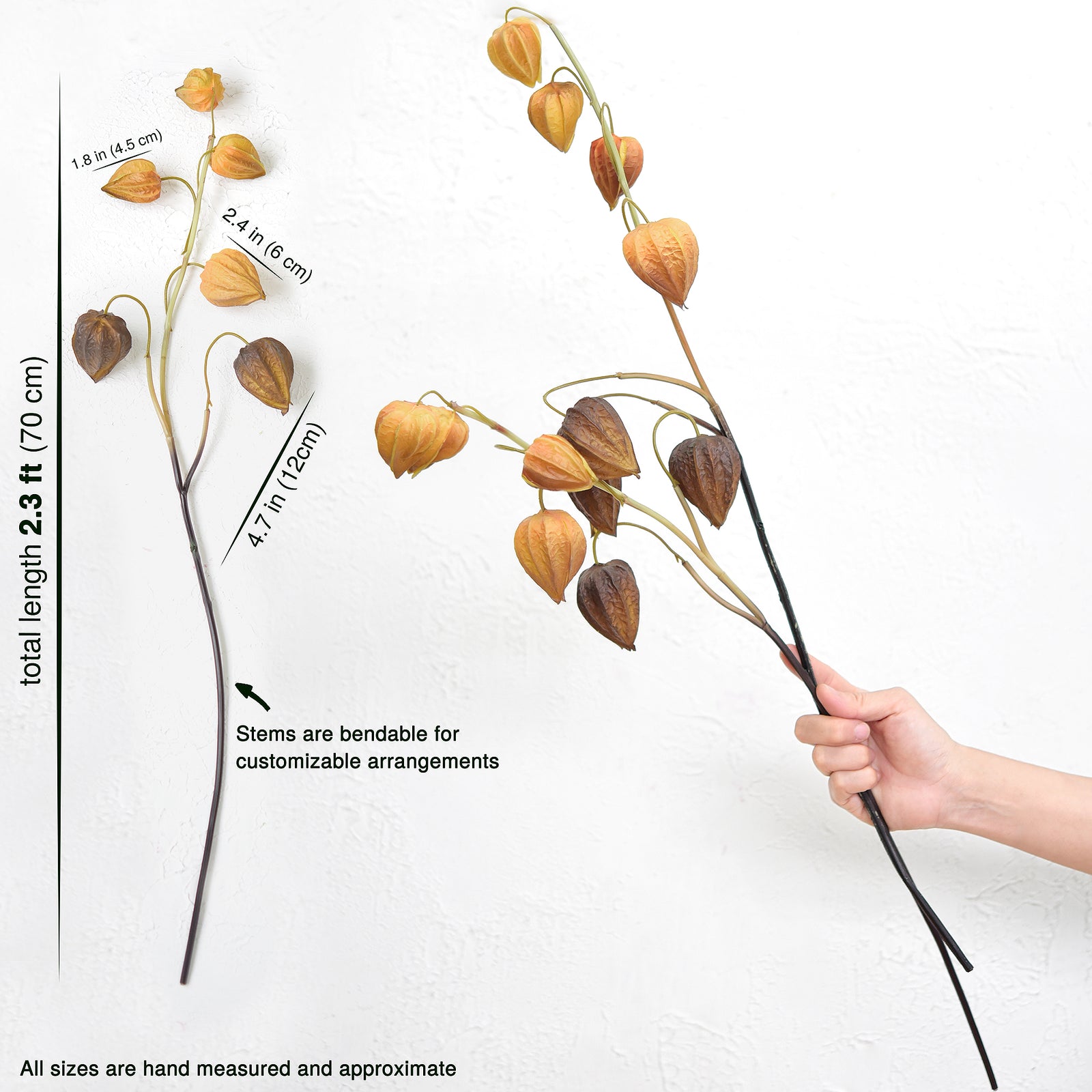 Artificial Chinese Lantern Stems – Harvest Bronze (Brown-Gold) – Set of 3