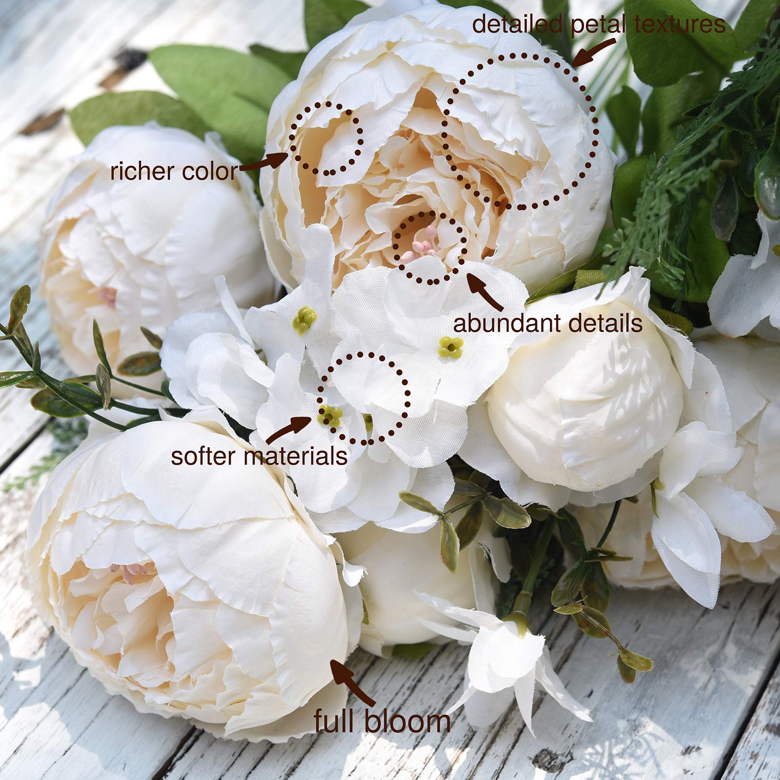 FiveSeasonStuff 1 Bouquet of Peony Silk Artificial Flowers and Hydrangeas/Perfect for Wedding, Bridal, Party, Home, Office Décor