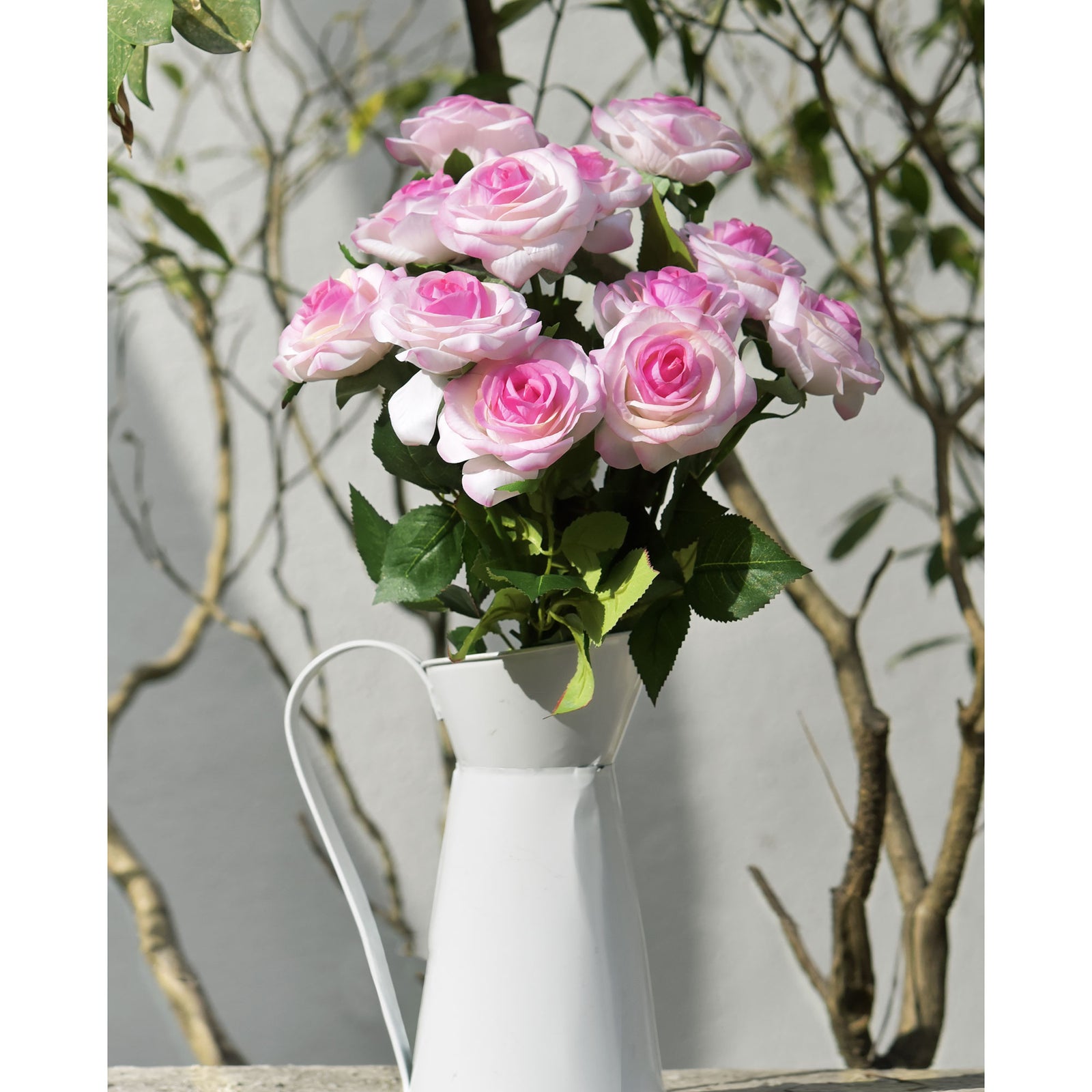 White | Purple Real Touch Silk Artificial Flowers ‘Petals Feel and Look like Fresh Roses 10 Stems