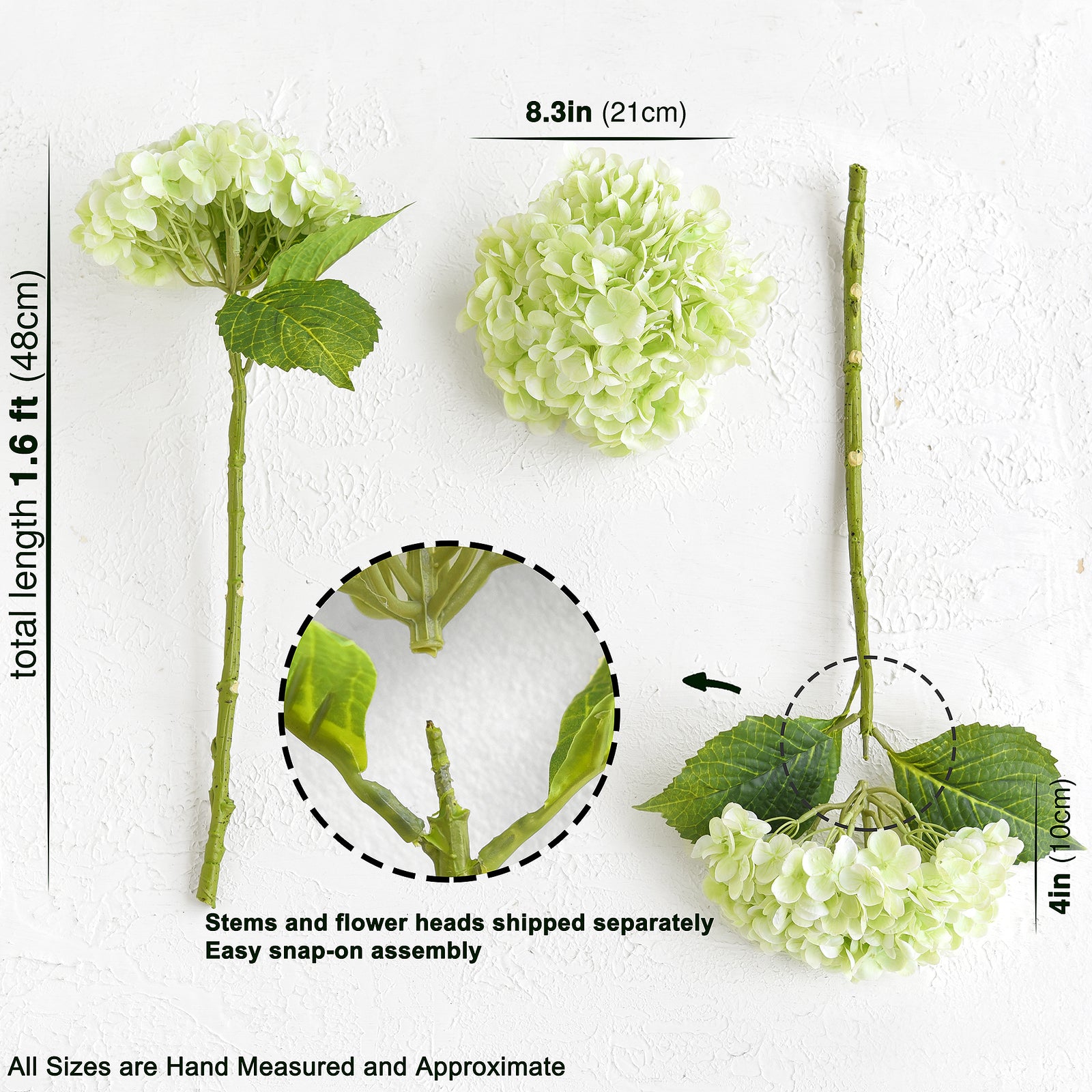 FiveSeasonStuff 2 Stems Real Touch Petals and Leaves Artificial Hydrangea Flowers Long Stem Floral Arrangement | for Wedding Bridal Party Home Décor DIY Floral Decoration (Pale Green)
