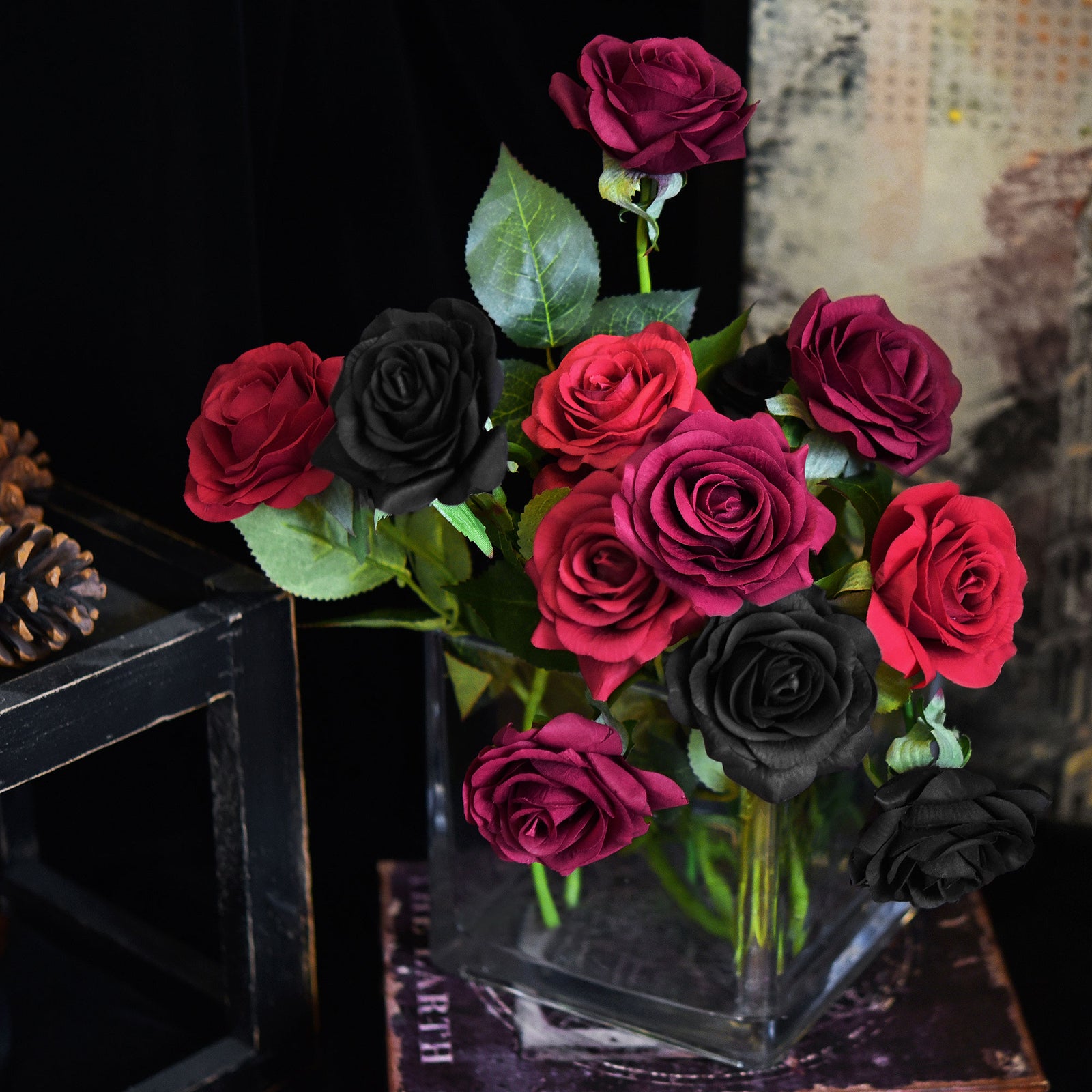 ''Midnight Gothic'' Rose Bouquet Artificial Flowers 12 Stems