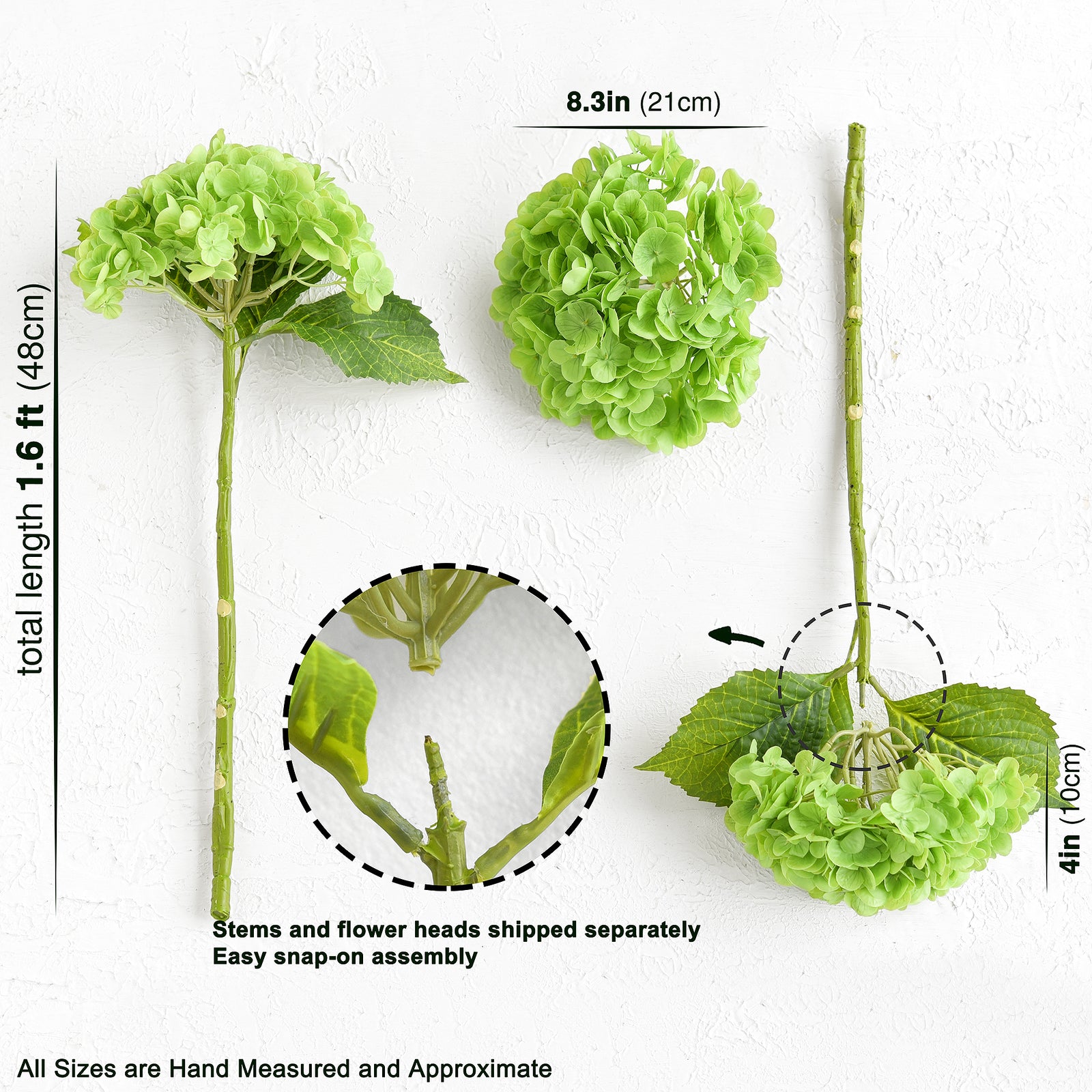 FiveSeasonStuff 2 Stems Real Touch Petals and Leaves Artificial Hydrangea Flowers Long Stem Floral Arrangement | for Wedding Bridal Party Home Décor DIY Floral Decoration (Green)