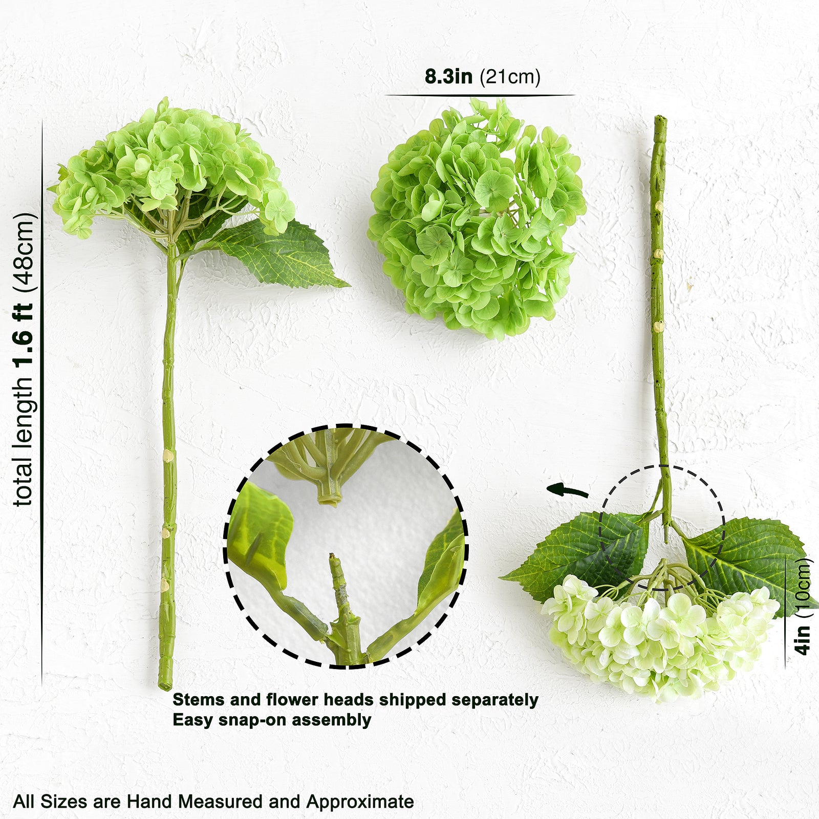 FiveSeasonStuff 2 Stems Real Touch Petals and Leaves Artificial Hydrangea Flowers Long Stem Floral Arrangement | for Wedding Bridal Party Home Décor DIY Floral Decoration (Green | Pale Green)
