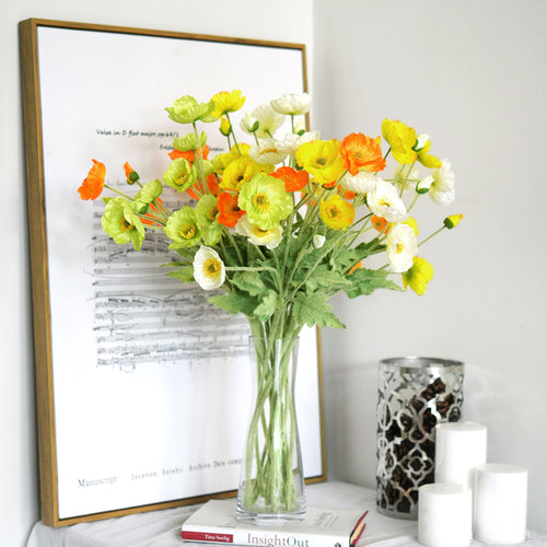 Orange Silk Poppies Artificial Flower Bouquet for Remembrance Home Wedding 6 Stems 23.6'' (60cm)