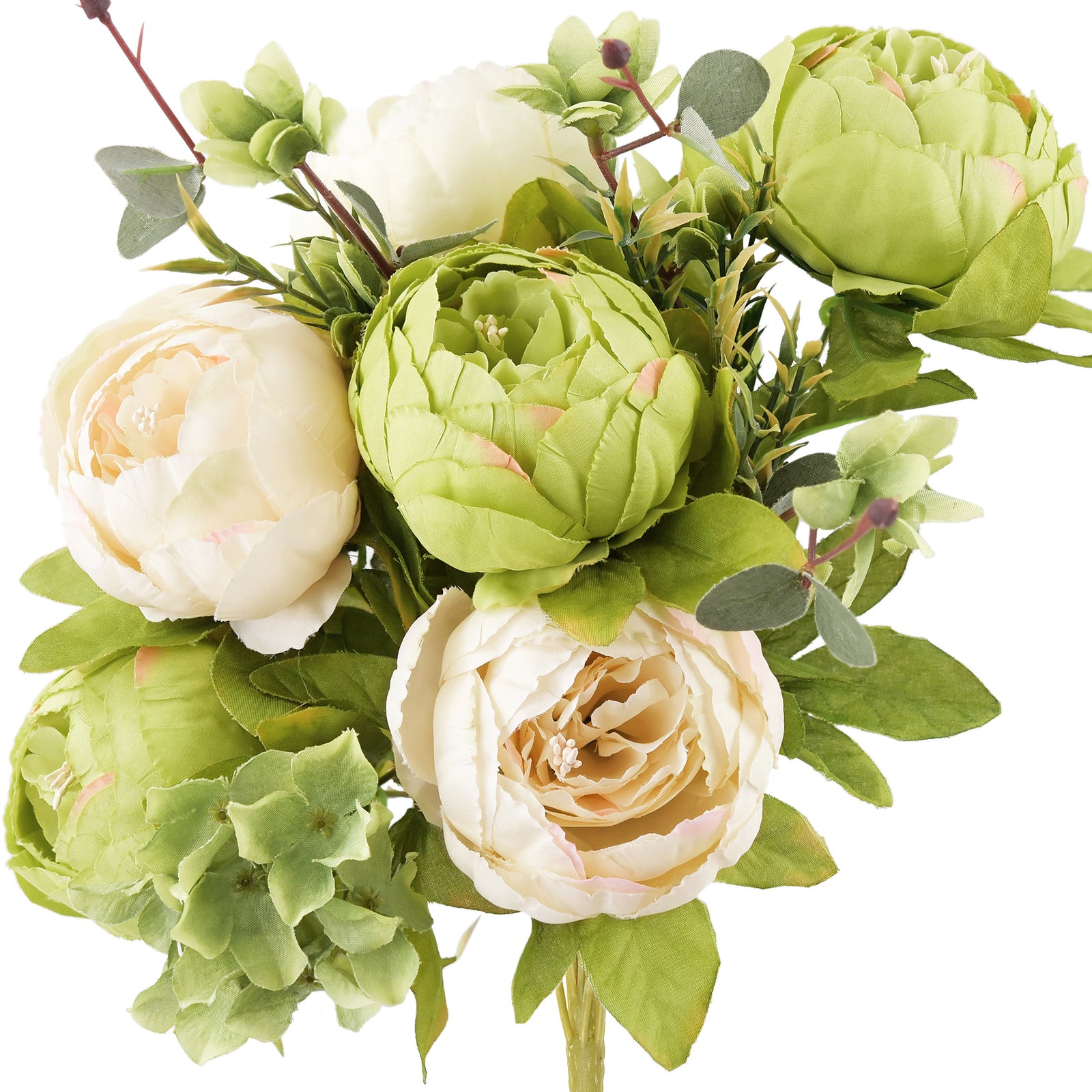 Vintage Peonies in Cream, Beige, and Moss Green – Silk Artificial Flower Bouquet with Hydrangeas Weddings/Home Decor/ Centerpieces/ DIY