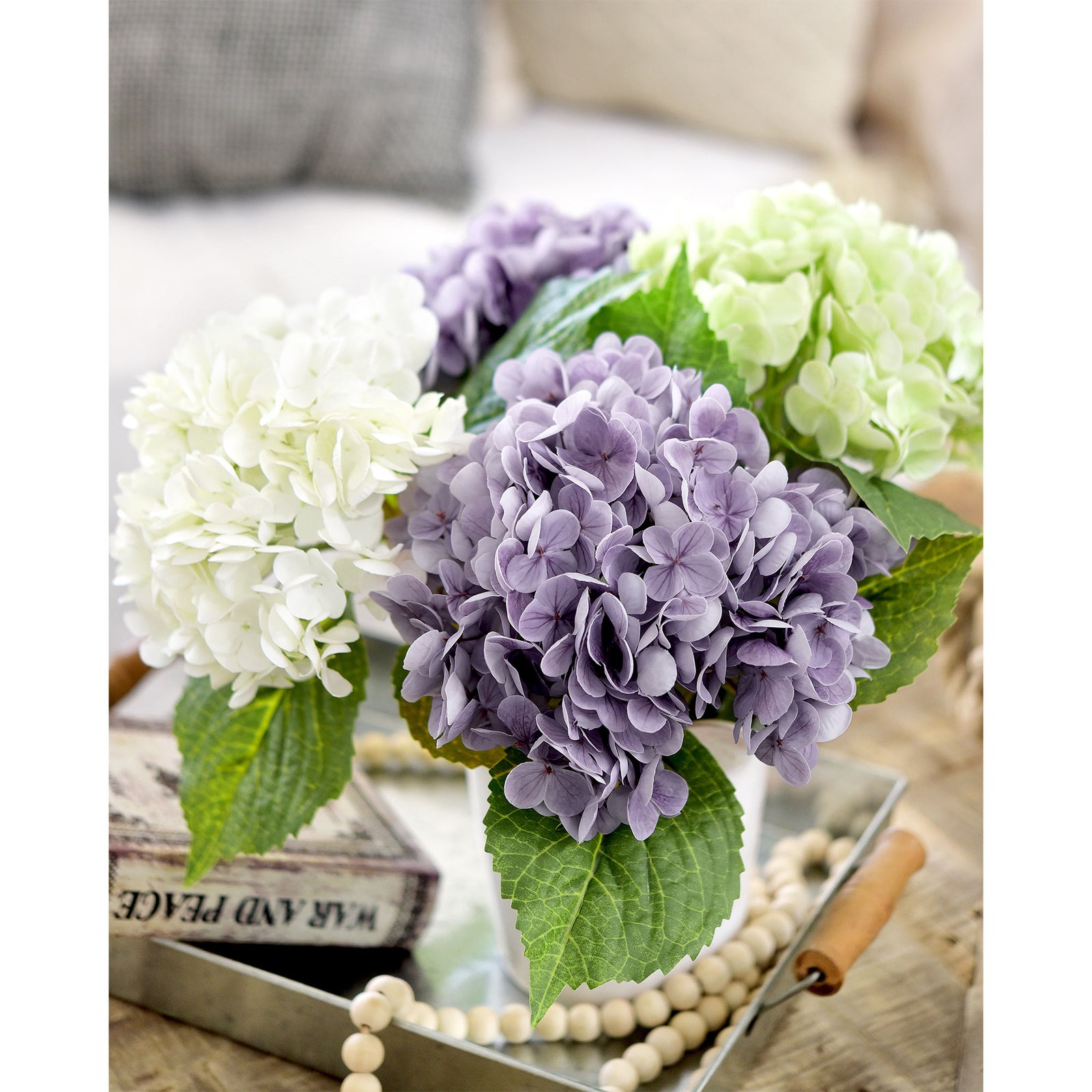 2 Stems Pale Purple Real Touch Petals and Leaves Artificial Hydrangea Flowers Long Stem Floral Arrangement | for Wedding Bridal Party Home Décor DIY Floral Decoration