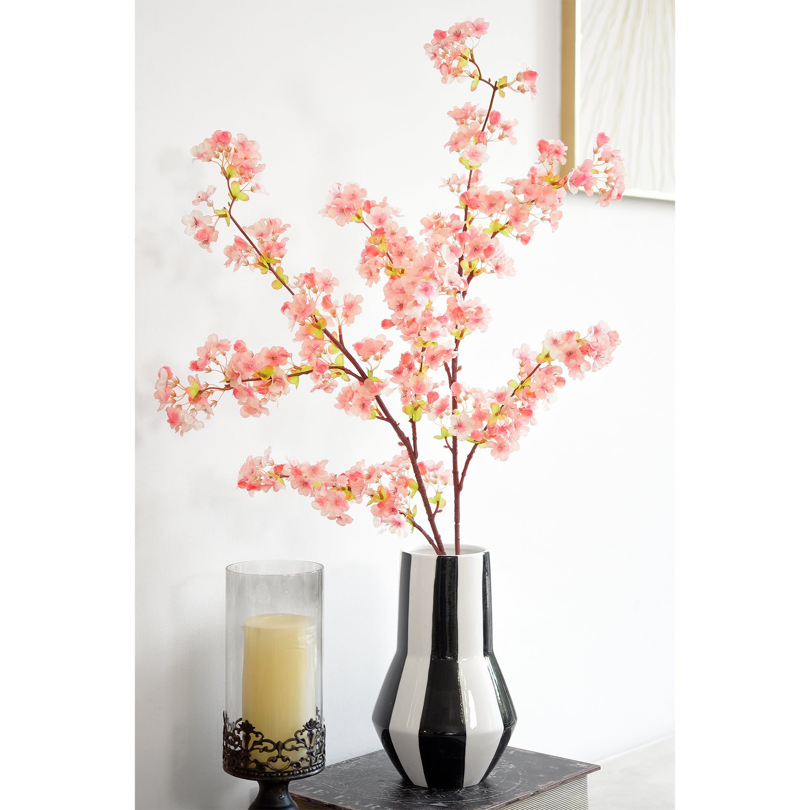 Blushing Pink Sakura Breeze Silk Cherry Blossom Stems – Set of 2, 3.2ft Tall Artificial Flowers for Elegant Wedding & Home Décor