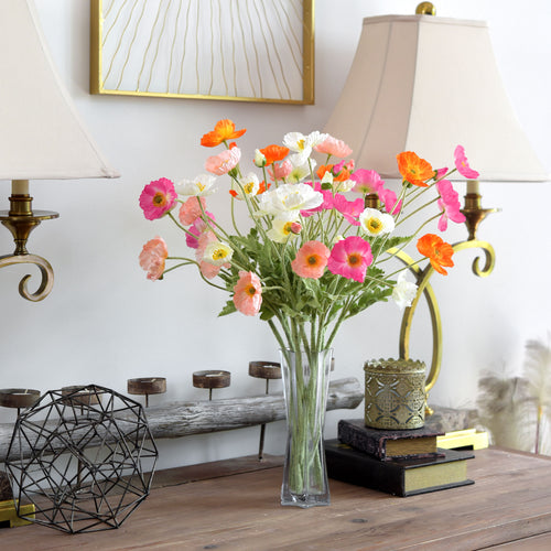 Light Coral Pink Silk Poppies Artificial Flower Bouquet for Remembrance Home Wedding 6 Stems 23.6'' (60cm)