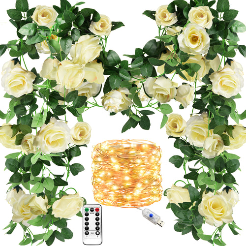 2 Bunches 14.4 ft of Cream White Artificial Silk Rose Vines Hanging Fo –  FiveSeasonStuff