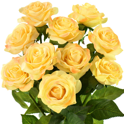 Sun Yellow Real Touch Silk Artificial Flowers ‘Petals Feel and Look like Fresh Roses 10 Stems