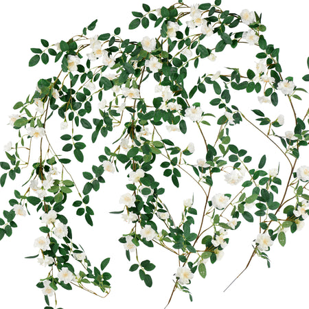 12ft 2 Bendable Flower White Garlands Artificial Silk Wild Rose Vine Leaves Hanging Flowers for Wall Decoration