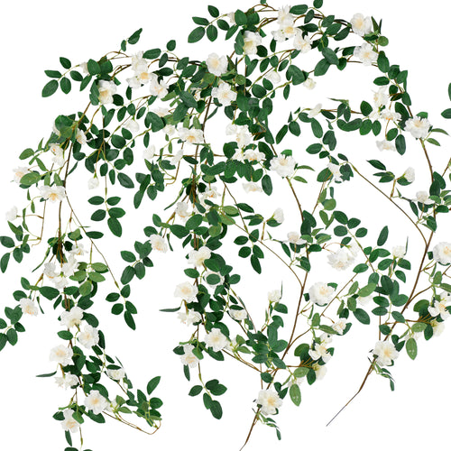 12ft 2 Bendable Flower White Garlands Artificial Silk Wild Rose Vine Leaves Hanging Flowers for Wall Decoration