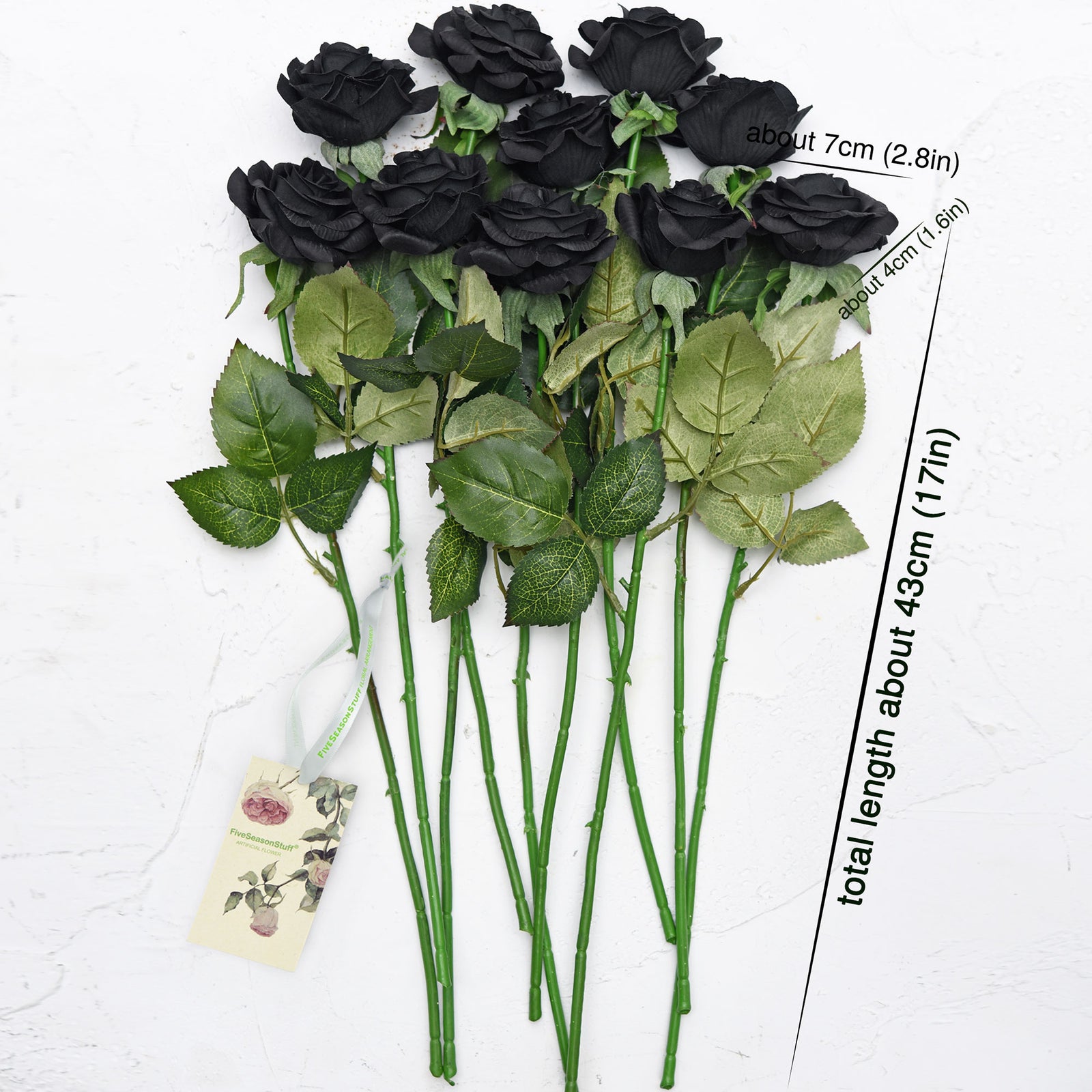 Visland 5 Pcs Black Artificial Silk Rose Petals Flower Decoration with Stems for Product Photography DIY Wedding Bouquets Black/Red Bridal Party