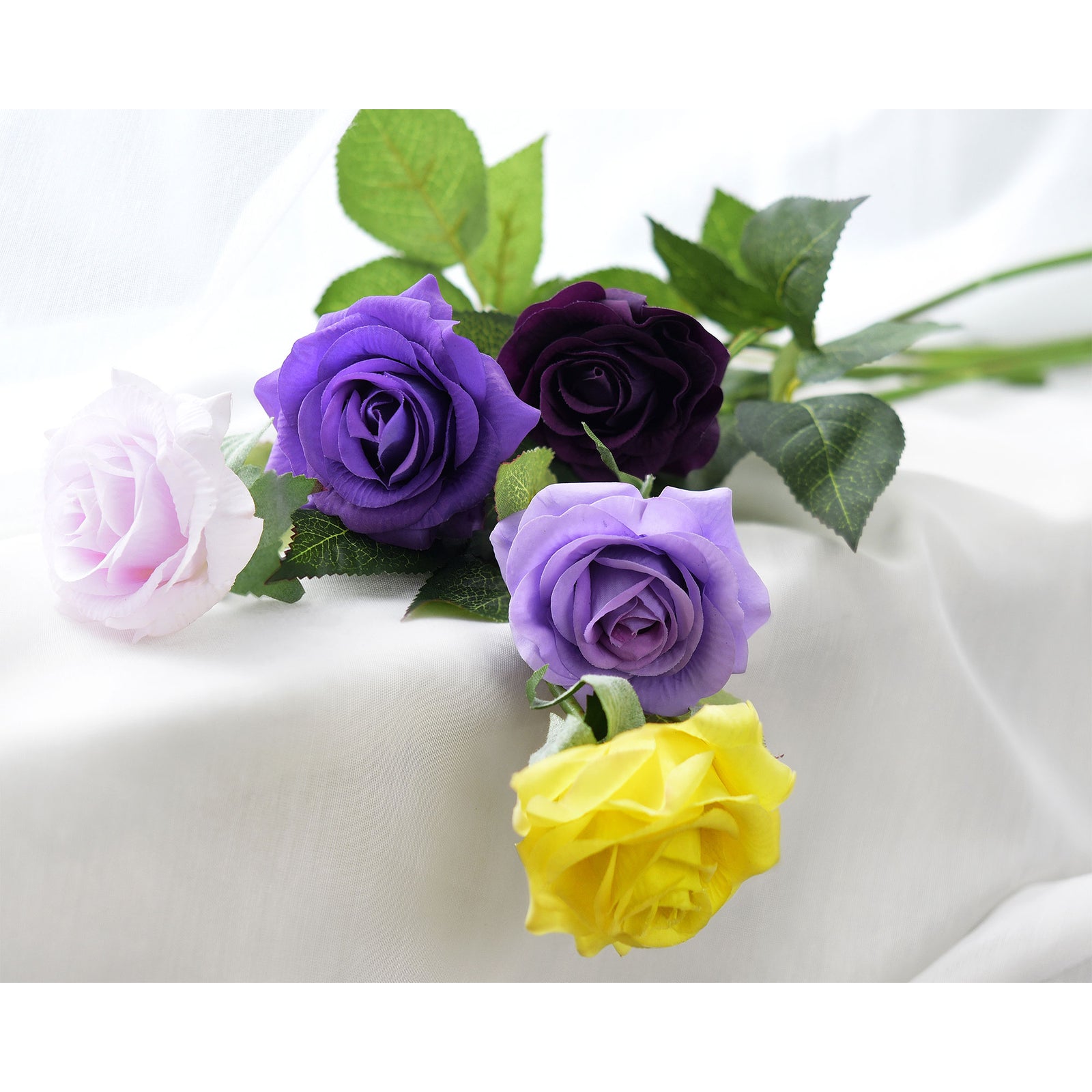 ''Happy Quintette'' of Real Touch Silk Roses Bouquet Artificial Flowers 9 Stems