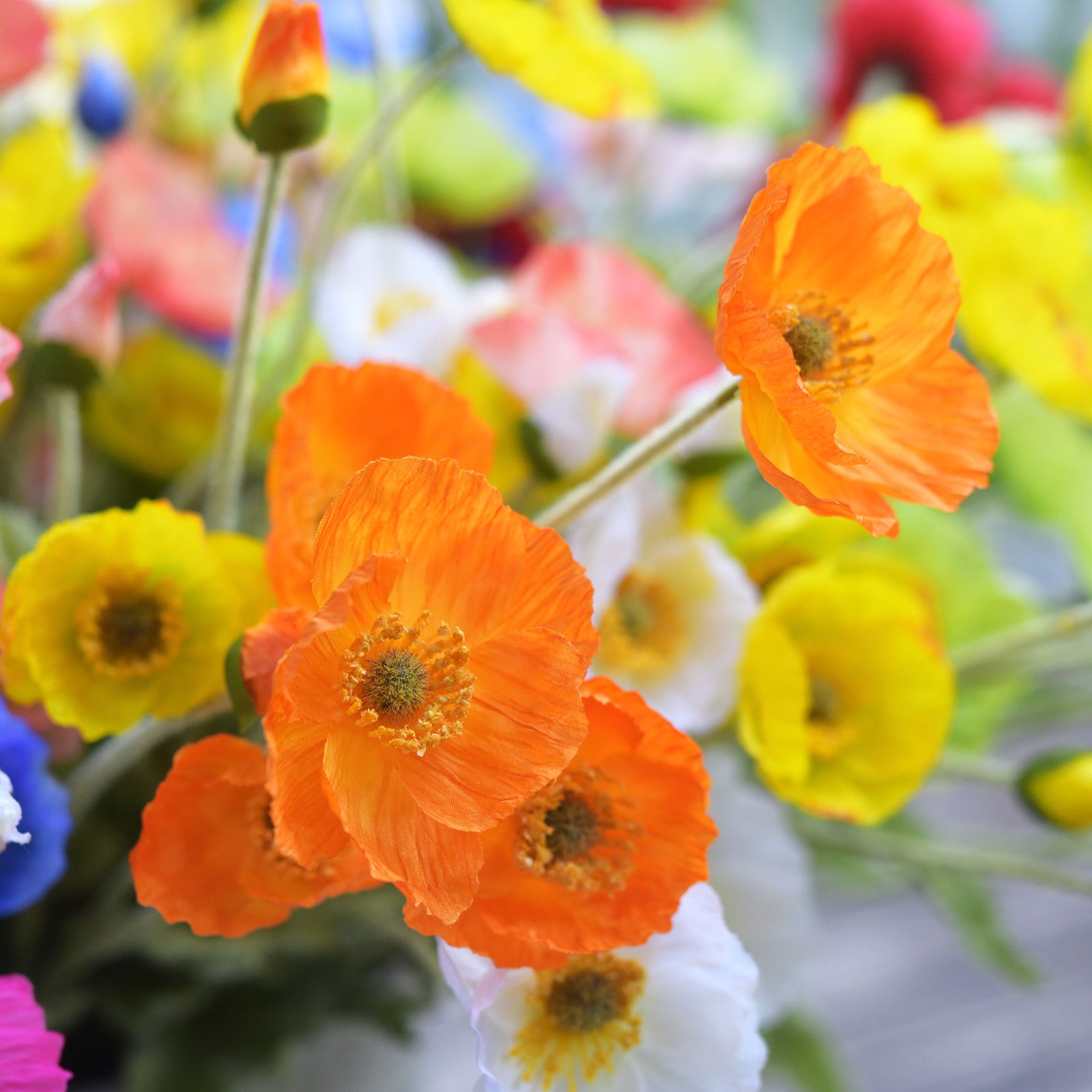 Orange Silk Poppies Artificial Flower Bouquet for Remembrance Home Wedding 6 Stems 23.6'' (60cm)