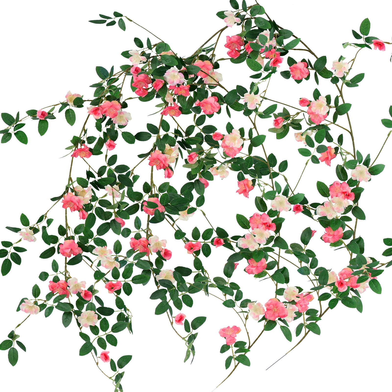 12ft 2 Bendable Flower Pink Garlands Artificial Silk Wild Rose Vine Leaves Hanging Flowers for Wall Decoration