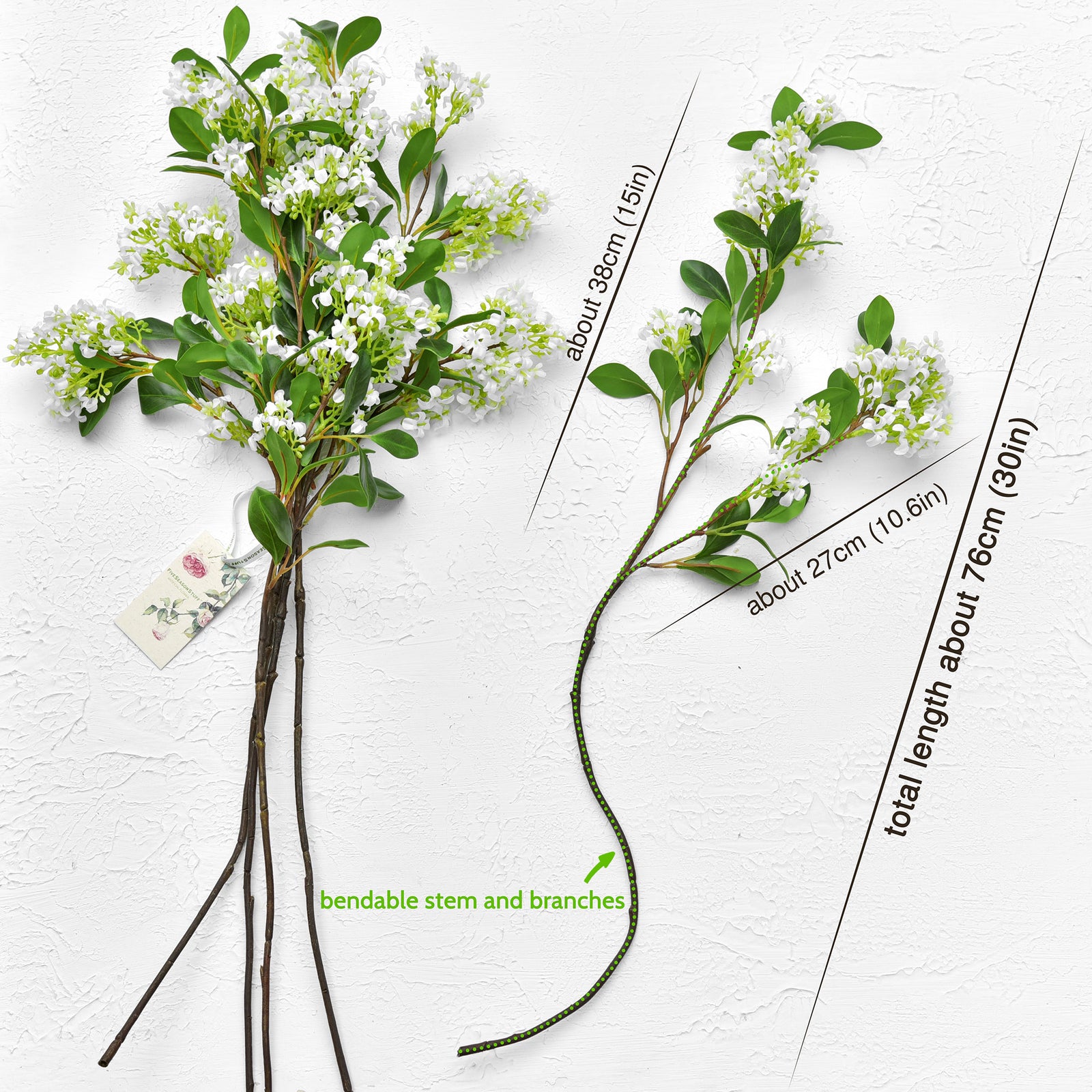 5 Stems Artificial White Murraya Panniculata Branches Orange Jessamine Greenery Floral Arrangement Decoration 30 inches