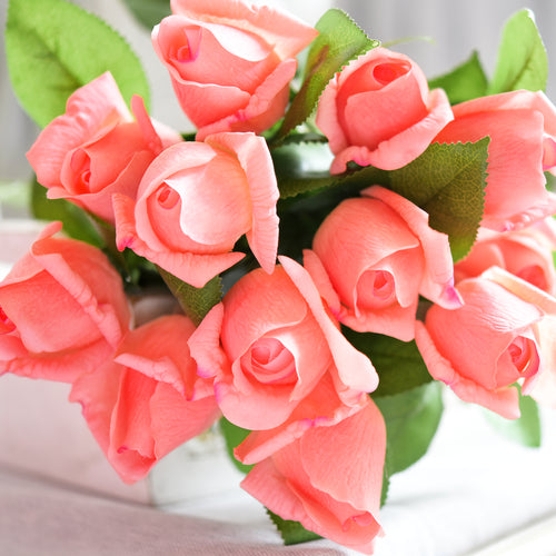 Flamingo Wild Pink Long Stem 21 inches Roses Real Touch Silk Artificial Flowers 12 Stems