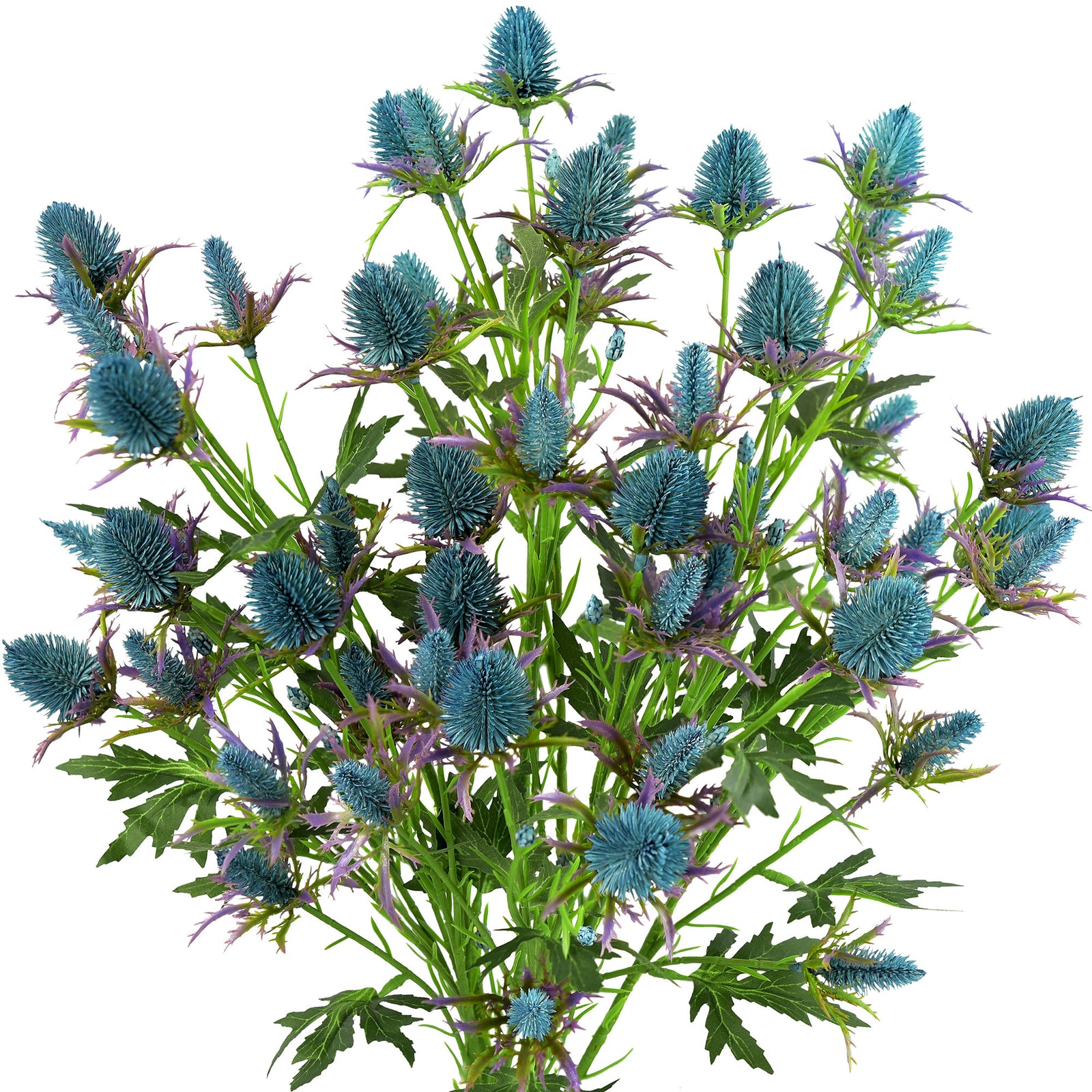 Real Life Size Artificial Real Touch Eryngium (Sea Holly) Northern Lights Blue Thistles (5 Stems)