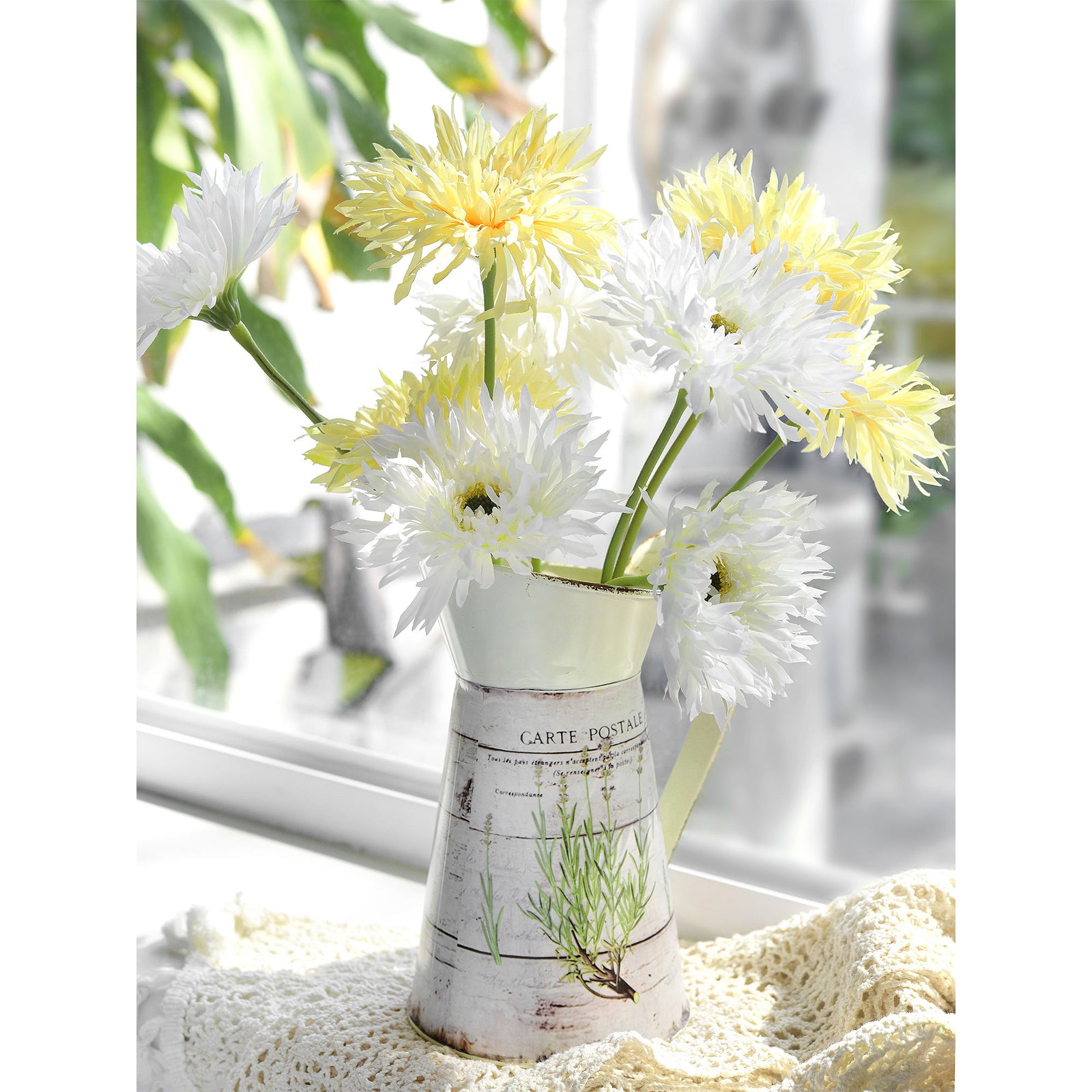 Mint Cream Spider Gerbera Daisies Silk Flowers Real Looking Artificial flowers Home Décor 16.5'' (6 Stems) FiveSeasonStuff