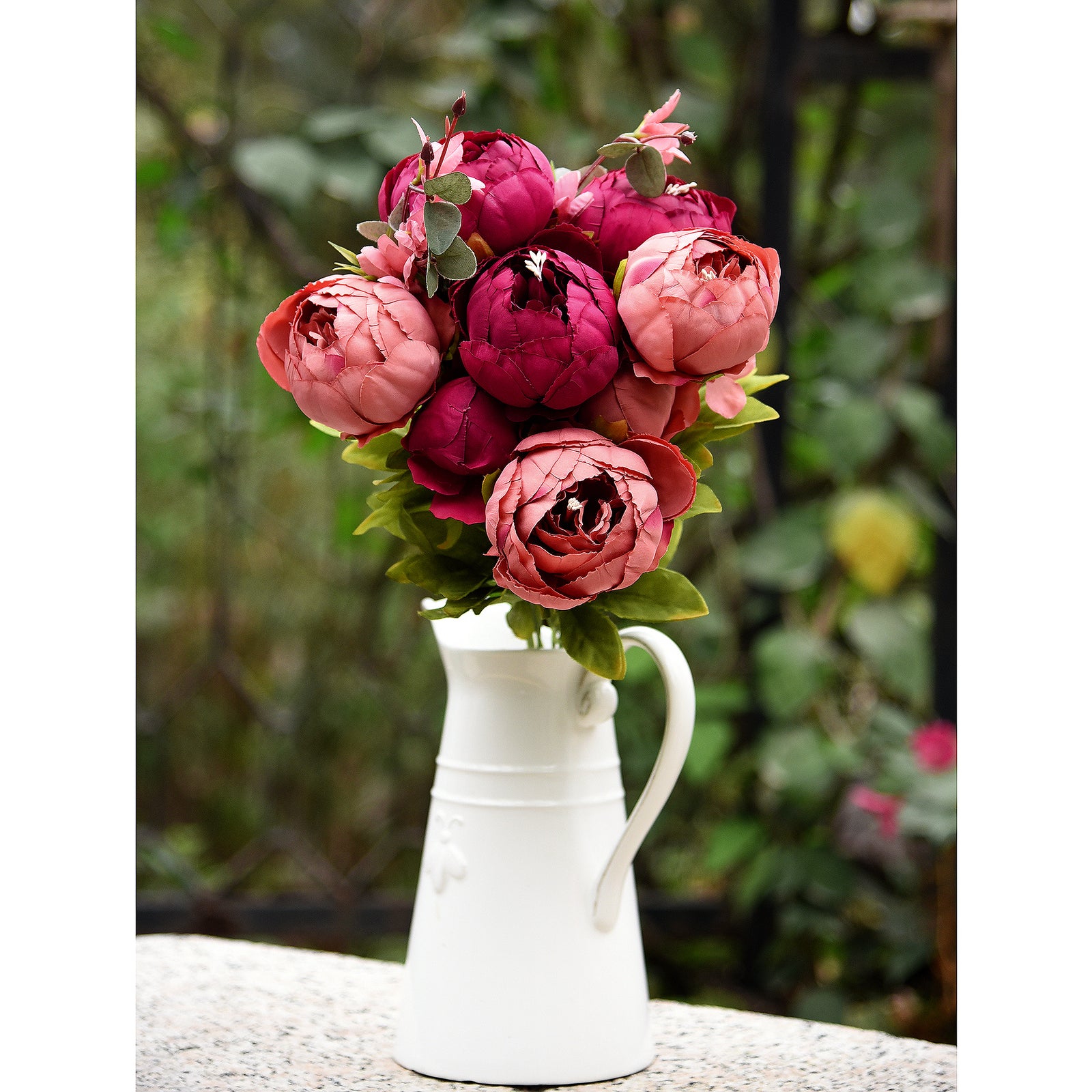 FiveSeasonStuff (Country Barn Red)Silk Peonies Artificial Flower Bouquet