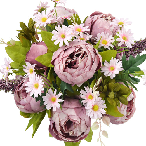 Bohemian Pink Light Mauve Peony and Pink Daisy Mix Flower Bouquet Artificial Flowers Arrangement FiveSeasonStuff Floral
