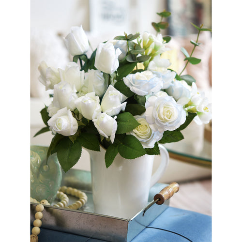 Classic White Long Stem 21 inches Roses Real Touch Silk Artificial Flowers 12 Stems