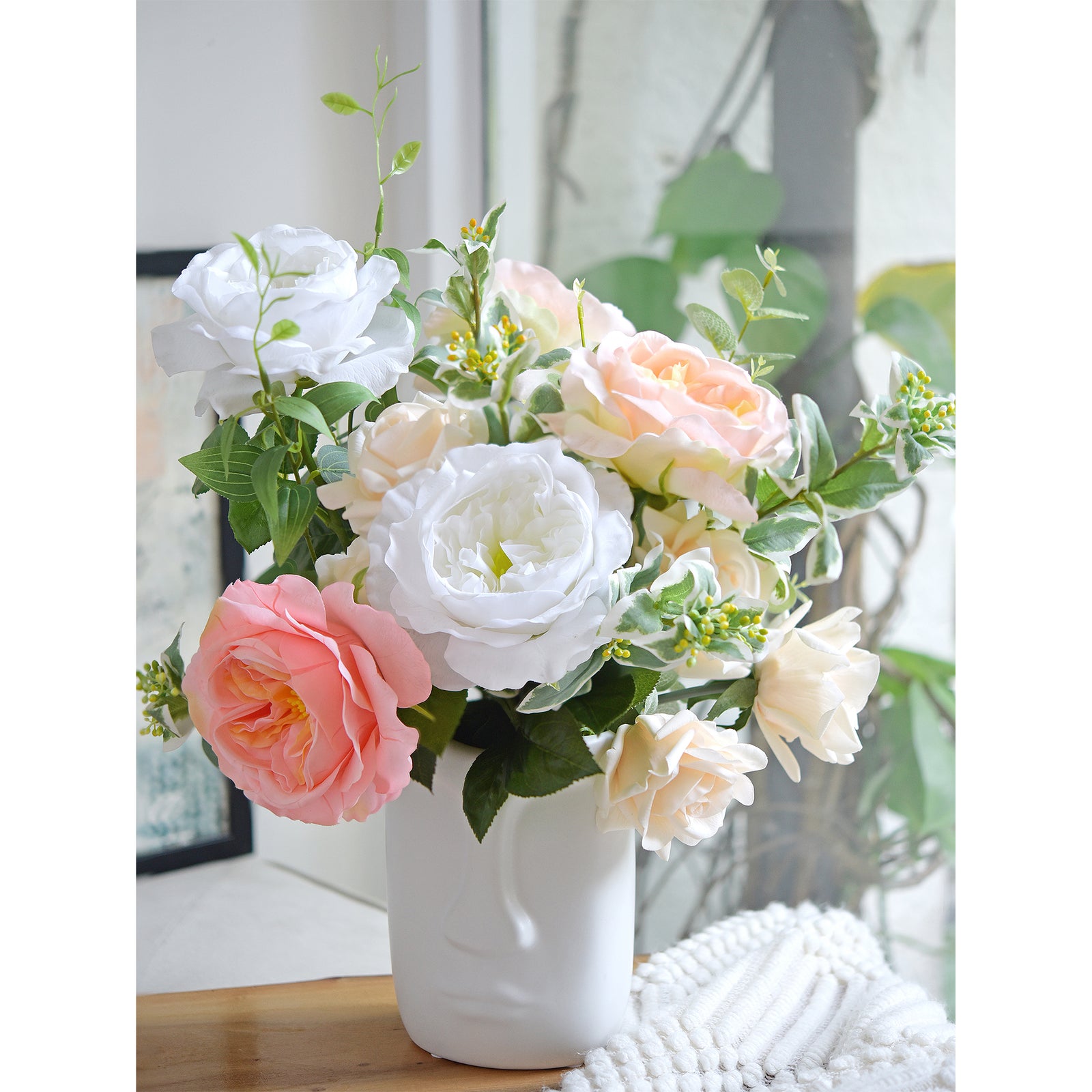 White Smoke Real Touch Garden Roses Large Blooms 2 Long Stems