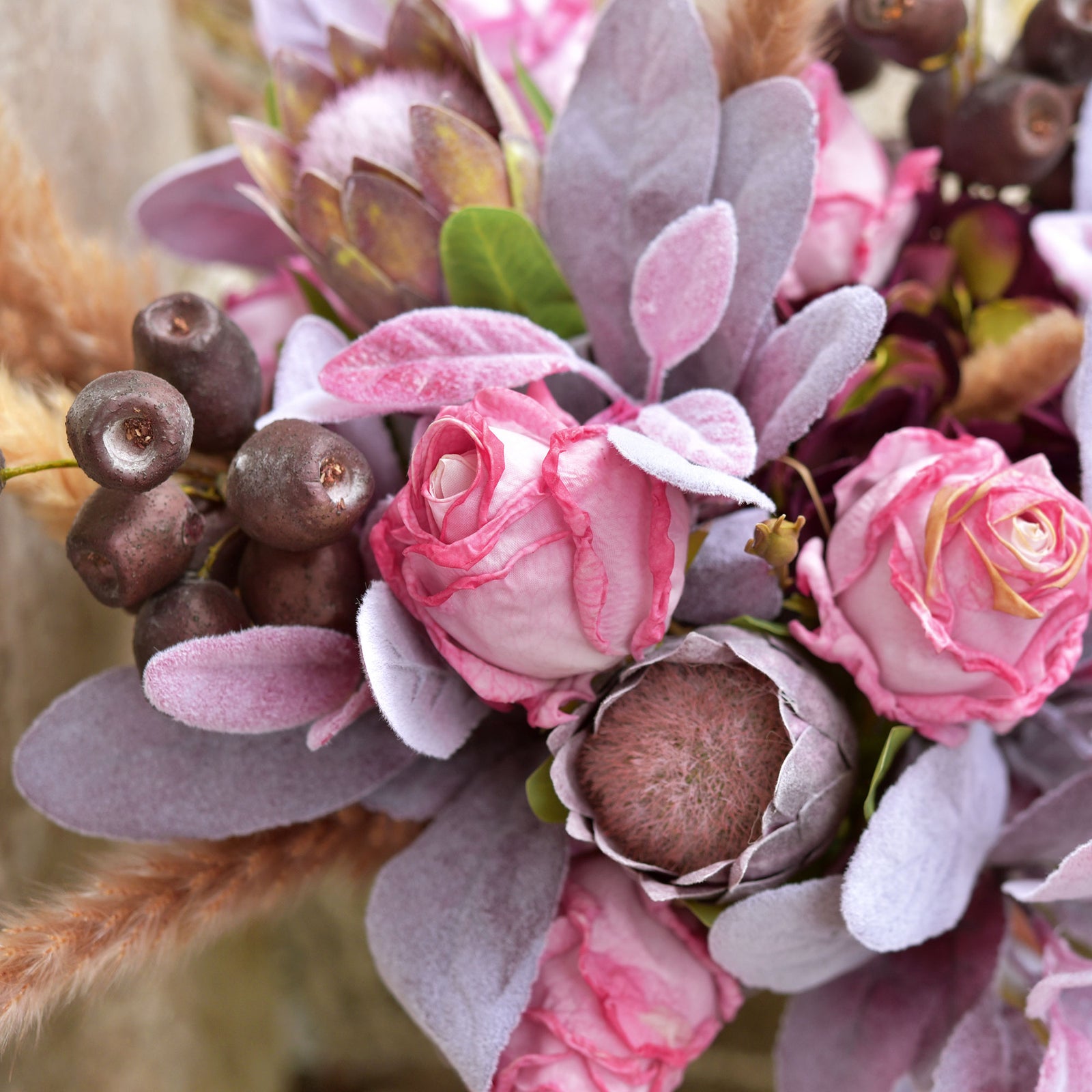 Rosy Purple Dried Look Real Touch Silk Roses Artificial Flowers 4 Stem –  FiveSeasonStuff