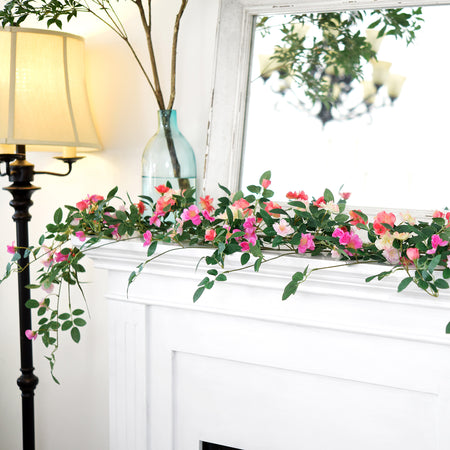 12ft 2 Bendable Flower Posh Peach Pink Garlands Artificial Silk Wild Rose Vine Leaves Hanging Flowers for Wall Decoration