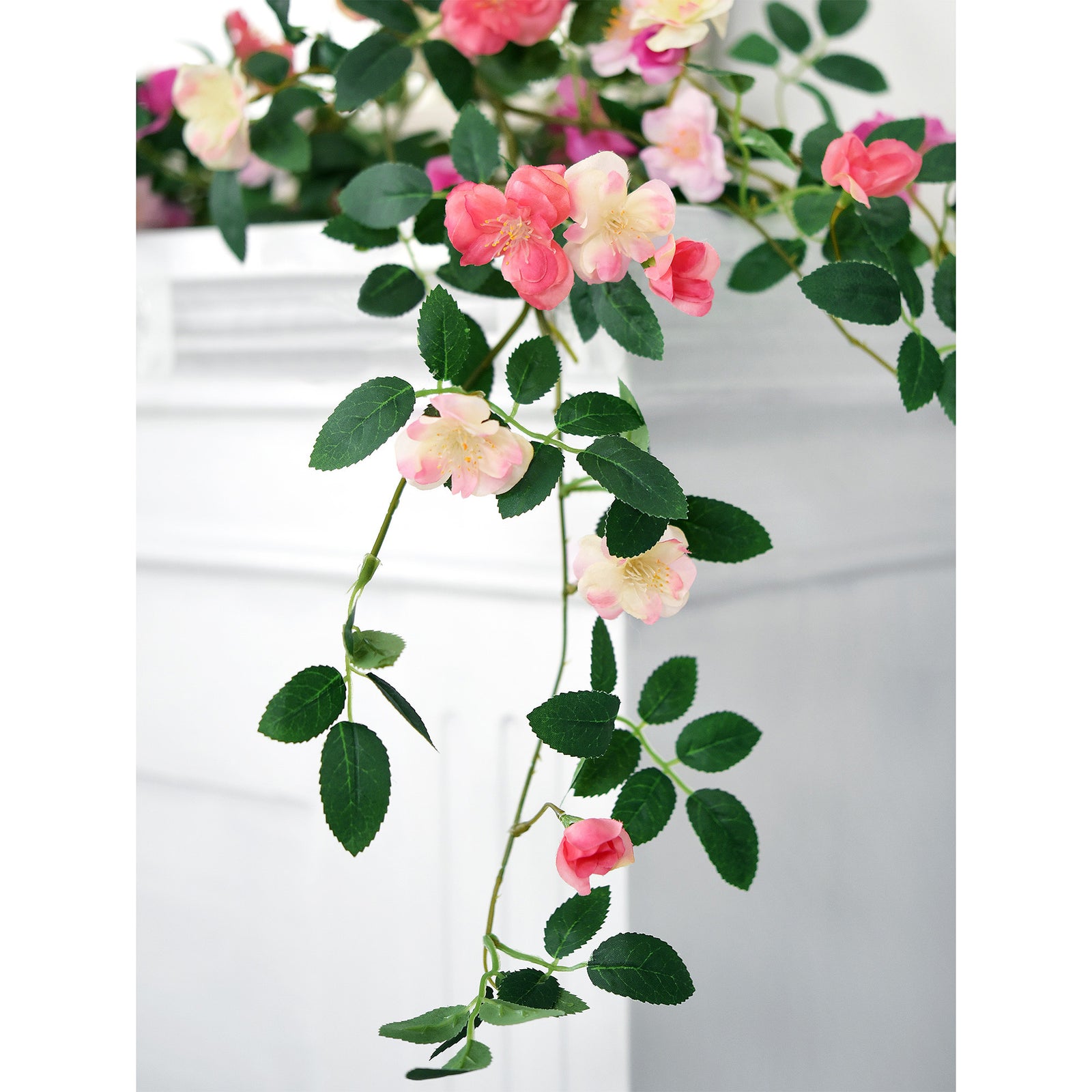 12ft 2 Bendable Flower Pink Garlands Artificial Silk Wild Rose Vine Leaves Hanging Flowers for Wall Decoration